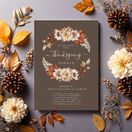 Invitación Arreglo Floral de Otoño Rústico para Cena de Acció
