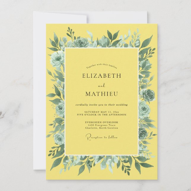 Invitación Arreglo Floral de Salvia Amarilla para Boda (Anverso)