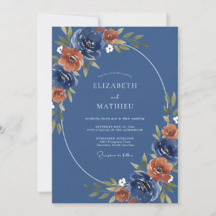 Invitación Arreglo Floral de Terracota Naval para Boda
