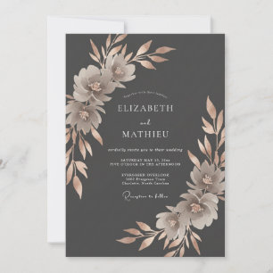Invitación Arreglo Floral Gris para Boda