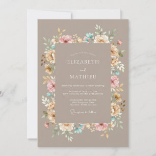 Invitación Arreglo Floral Marrón Romance Boda