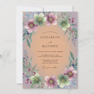 Invitación Arreglo Floral Púrpura para Boda