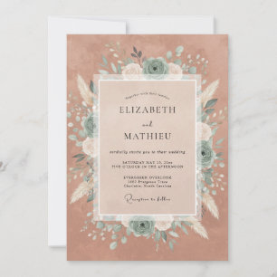 Invitación Arreglo Floral Rosa Polvorienta Boda
