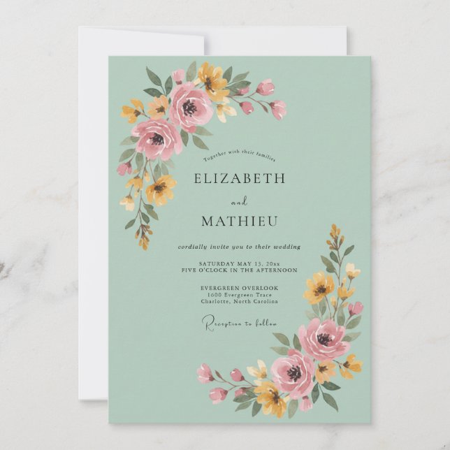 Invitación Arreglo Floral Rosa Sage para Boda (Anverso)