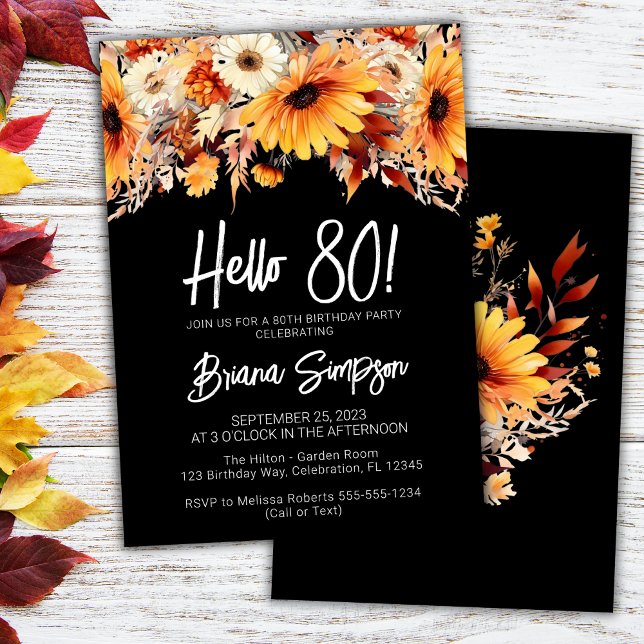 Invitación Arreglos Florales Negros para 80 Cumpleaños  (Subido por el creador)