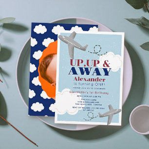 Invitación Arriba Arriba y Lejos Aviones Niño Azul Foto Cumpl
