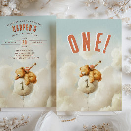 Invitación Arriba, arriba y lejos del primer cumpleaños con e