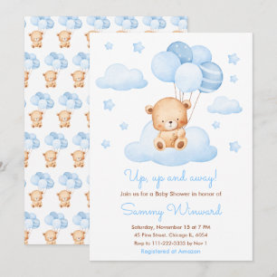 Invitación Arriba, Arriba y Lejos Niño Globo Azul Baby Shower