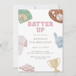 Invitación Arriba bateadora Lazo de béisbol rosa elegante Cum