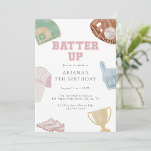 Invitación Arriba bateadora Lazo de béisbol rosa elegante Cum
