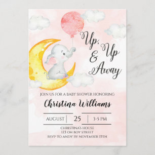 Invitación Arriba Chica de Elefante de Agua Rosa Baby Shower