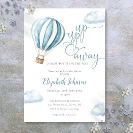 Invitación Arriba Y Afuera Chico Azul Balón De Aire Caliente 