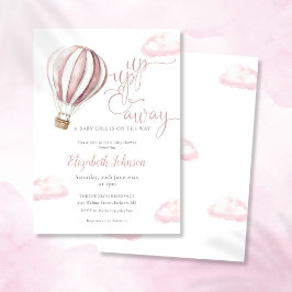 Invitación Arriba Y Atrás Chica Pink Hot Air Balloon Baby Sho