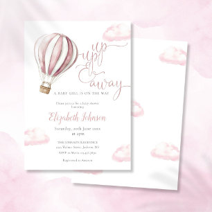 Invitación Arriba Y Atrás Chica Pink Hot Air Balloon Baby Sho