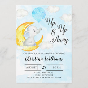 Invitación Arriba y fuera de la Baby Shower del elefante acuá