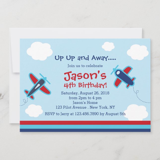 Invitación Arriba y fuera de la fiesta de cumpleaños del avió (Anverso)