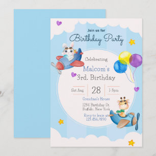 Invitación Arriba y fuera del avión 3er cumpleaños de invitac