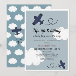 Invitación Arriba y fuera del Baby Shower de la unidad azul d