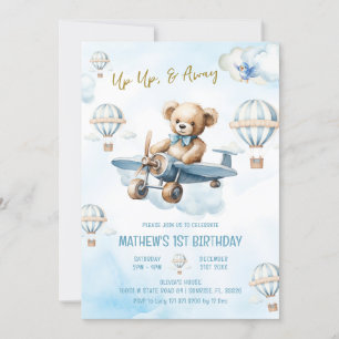 Invitación Arriba y fuera del oso Hot Air Balloon Boy 1er cum