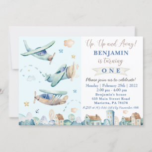 Invitación Arriba y fuera   Vintage Airplane Birthday Party I