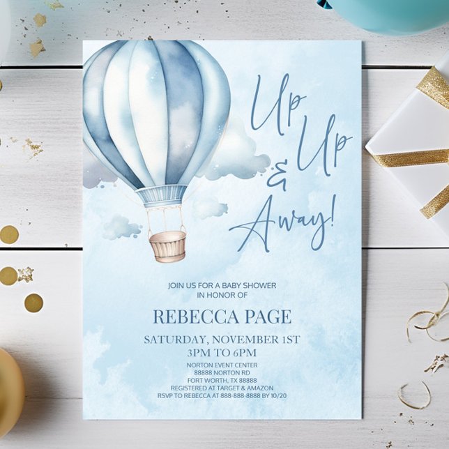 Invitación ¡Arriba y lejos! Baby Shower Blue Hot Air Balloon (Subido por el creador)