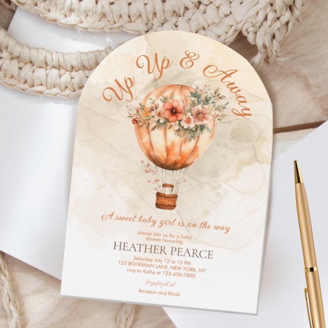 Invitación Arriba y lejos Boho Hot Air Balloon Baby Shower (Subido por el creador)