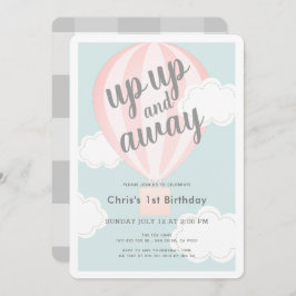 Invitación Arriba y lejos el globo aerostático rosa 1er cumpl