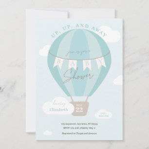Invitación Arriba y lejos el globo de aire caliente azul Baby