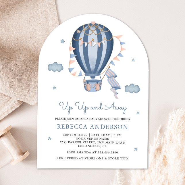 Invitación Arriba y lejos el globo de aire caliente azul Baby (Subido por el creador)