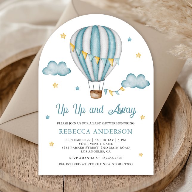 Invitación Arriba y lejos el globo de aire caliente azul Baby (Subido por el creador)