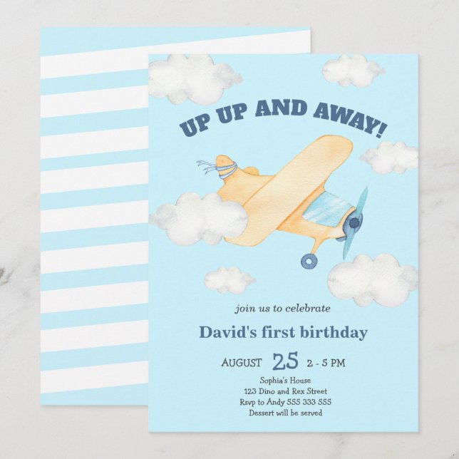 Invitación Arriba y lejos el primer cumpleaños del niño azul (Anverso / Reverso)
