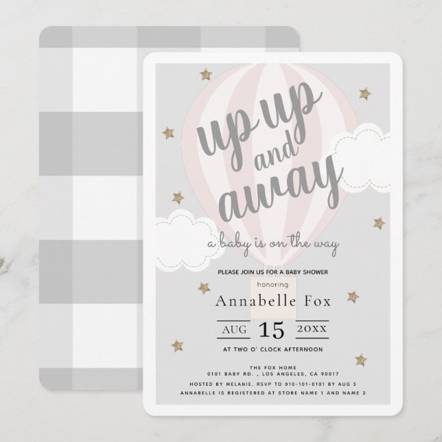 Invitación Arriba y lejos globo de aire caliente Baby Shower  (Anverso / Reverso)