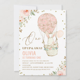 Invitación Arriba y lejos globo de aire caliente Primer cumpl