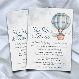 Invitación ¡Arriba y lejos! Teddy Bear Balloon Baby Shower