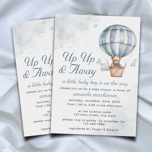 Invitación ¡Arriba y lejos! Teddy Bear Balloon Baby Shower (Subido por el creador)