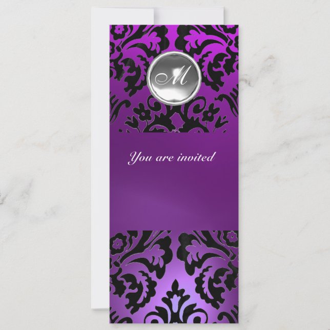 Invitación Arroz de MONOGRAM de PIEDRA de GEMA NEGRO y PURPLE (Anverso)