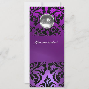 Invitación Arroz de MONOGRAM de PIEDRA de GEMA NEGRO y PURPLE