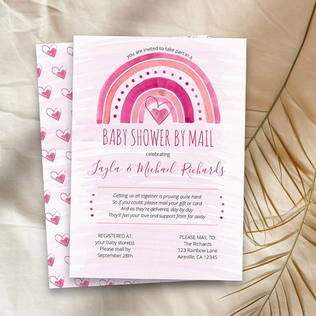 Invitación Arroz rosa arcoiris Lavar Baby Shower por correo (Pink Rainbow girl baby shower by mail invitation)