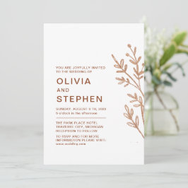 Invitación Arroz y blanco. Follaje simple. Boda moderno