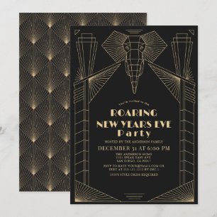 Invitación Art Deco años 20 Gatsby Elefante Nochevieja