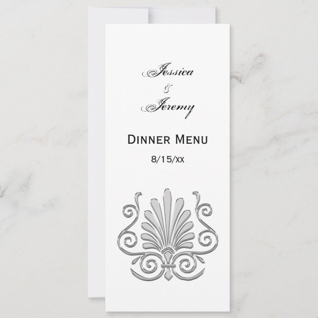 Invitación Art Déco Antiguo Pluma de Plata Arabesco (Anverso)