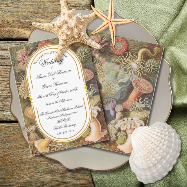 Invitación Art Decó Art Nouveau Floral Oro Tono Vida en el ma (Subido por el creador)