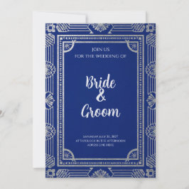 Invitación Art Deco Azul Marino Gris Plata