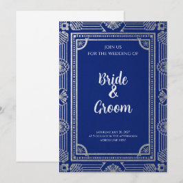 Invitación Art Deco Azul Marino Gris Plata
