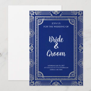 Invitación Art Deco Azul Marino Gris Plata