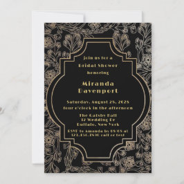 Invitación Art Deco Black Gold Flower Bridal Shower