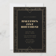 Art Deco Black Gold Geometric Birday Party