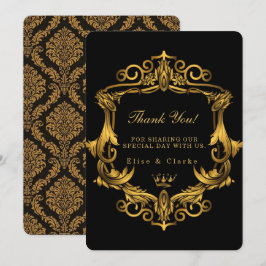 Invitación Art Deco Black Gold Royal Boda Gracias Cartas