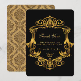 Invitación Art Deco Black Gold Royal Boda Gracias Cartas