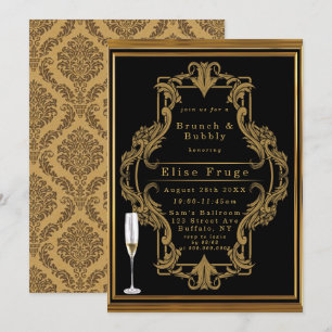 Invitación Art Deco Black Gold Royal Brunch & Bubbly Invitati